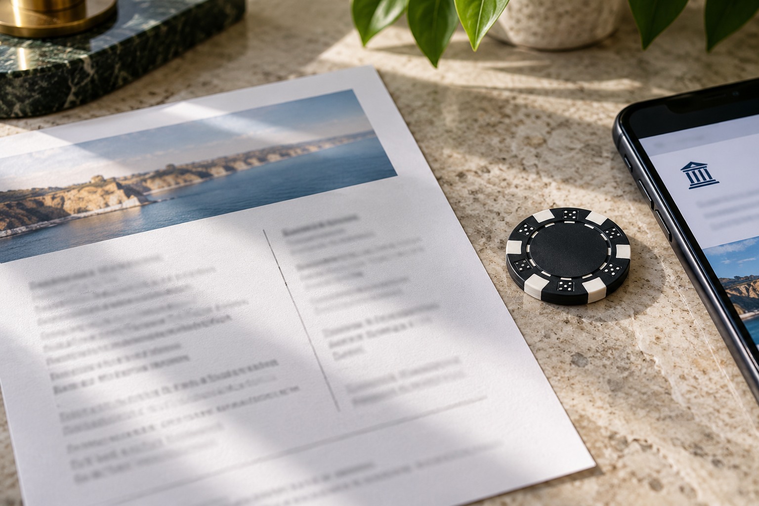 Casino chip beside a licence and domain verification record