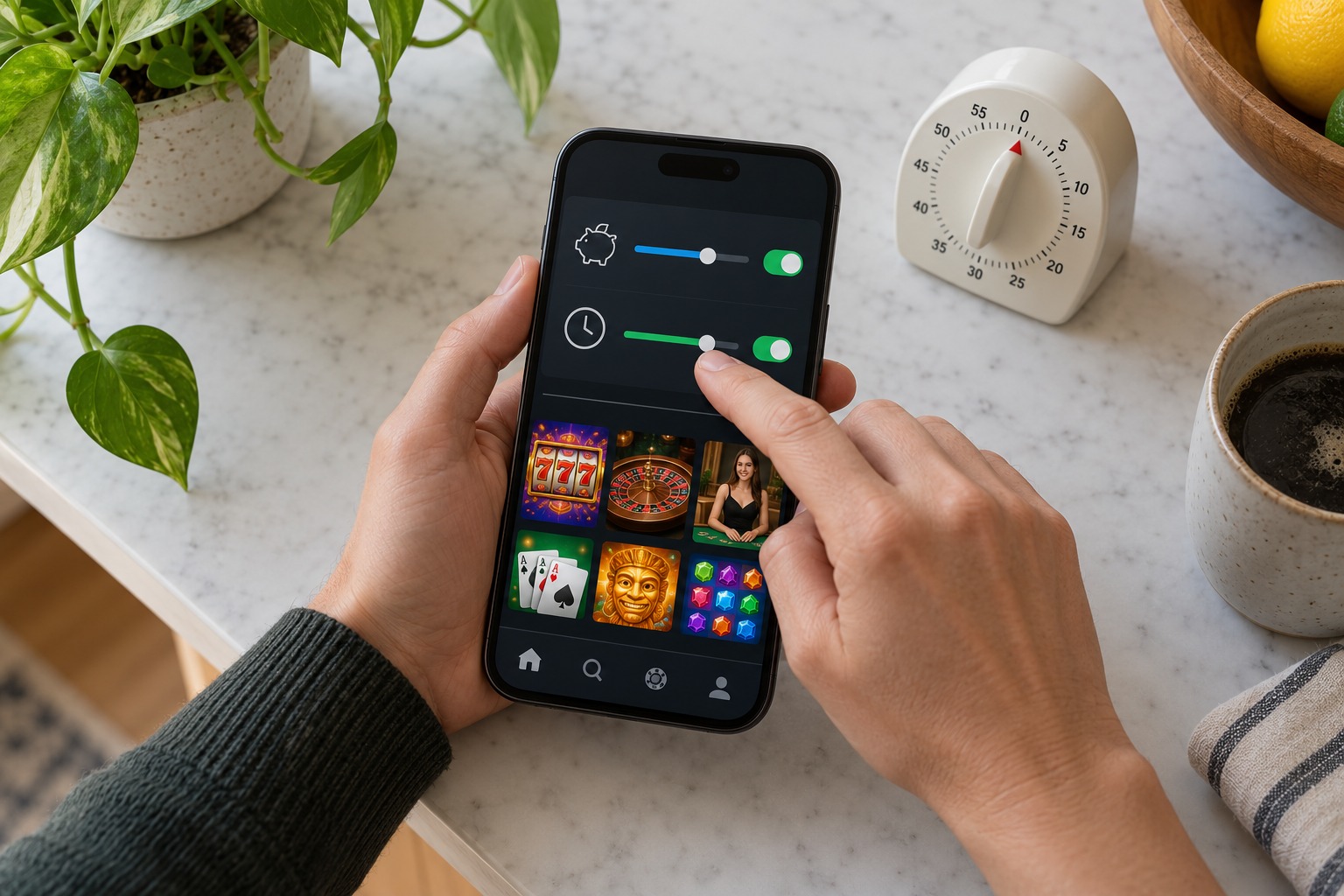 Player adjusting casino account deposit and time limits on a phone