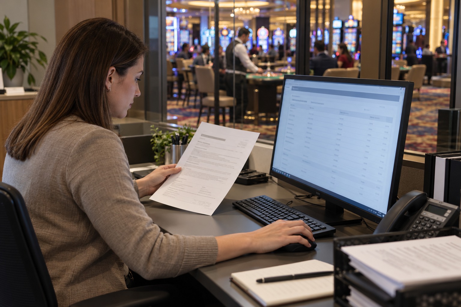 Casino compliance staff verifying an operator licence record