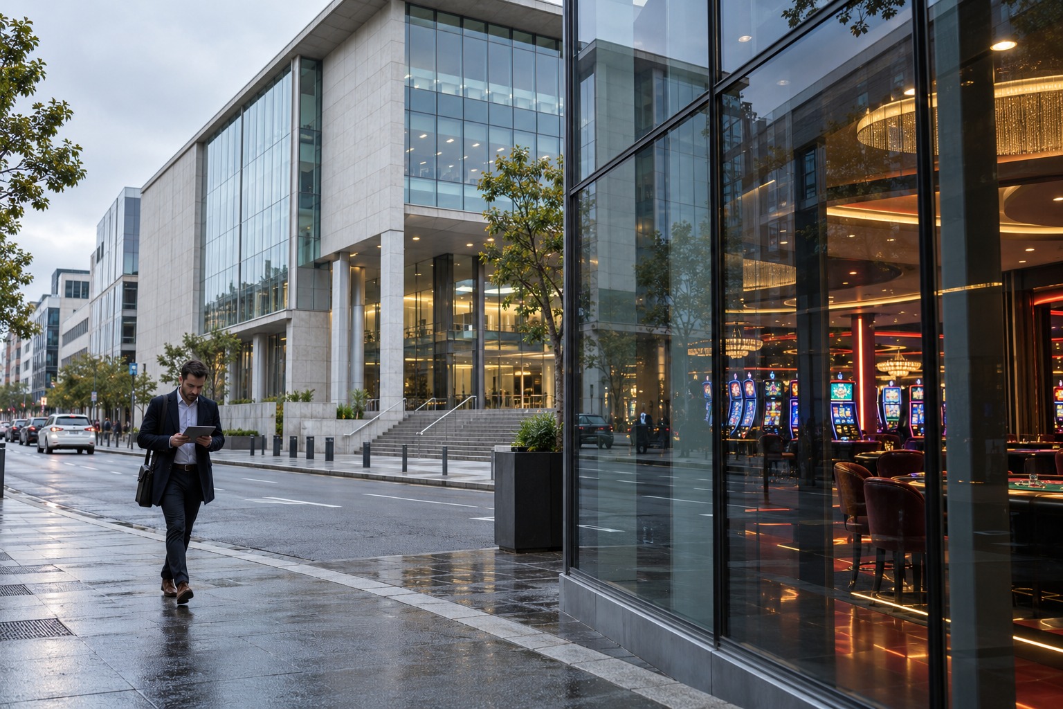 Public administration building beside a casino entrance